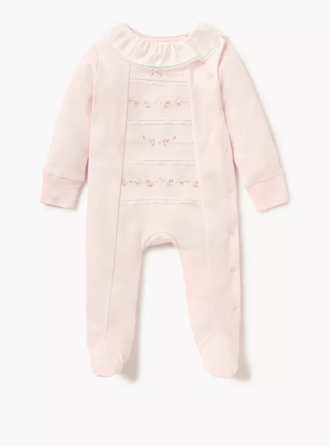 Giggles Embroidered Closed Feet Sleepsuit with Button Closure-1