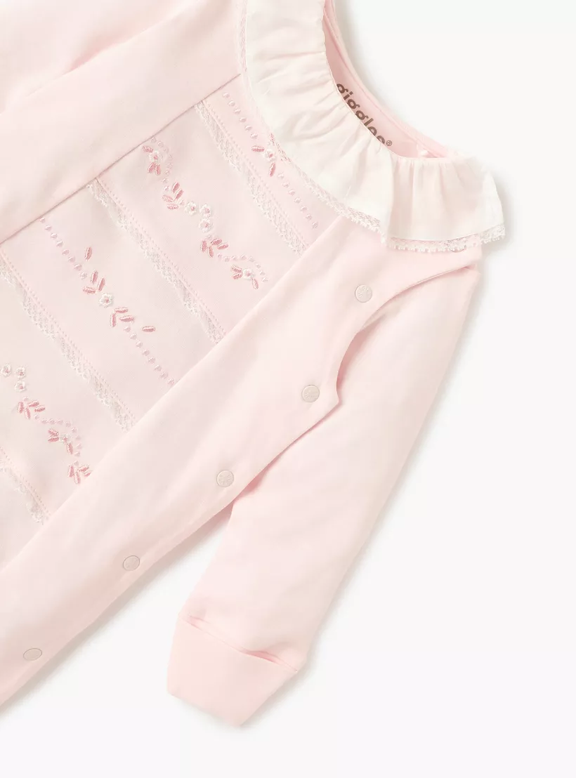 Giggles Embroidered Closed Feet Sleepsuit with Button Closure-3