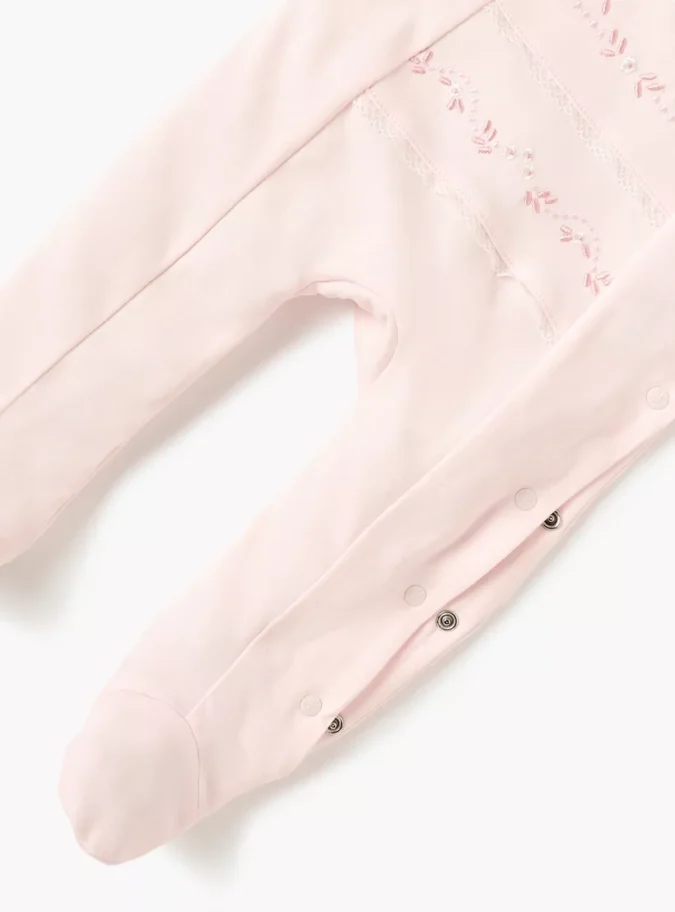 Giggles Embroidered Closed Feet Sleepsuit with Button Closure-4