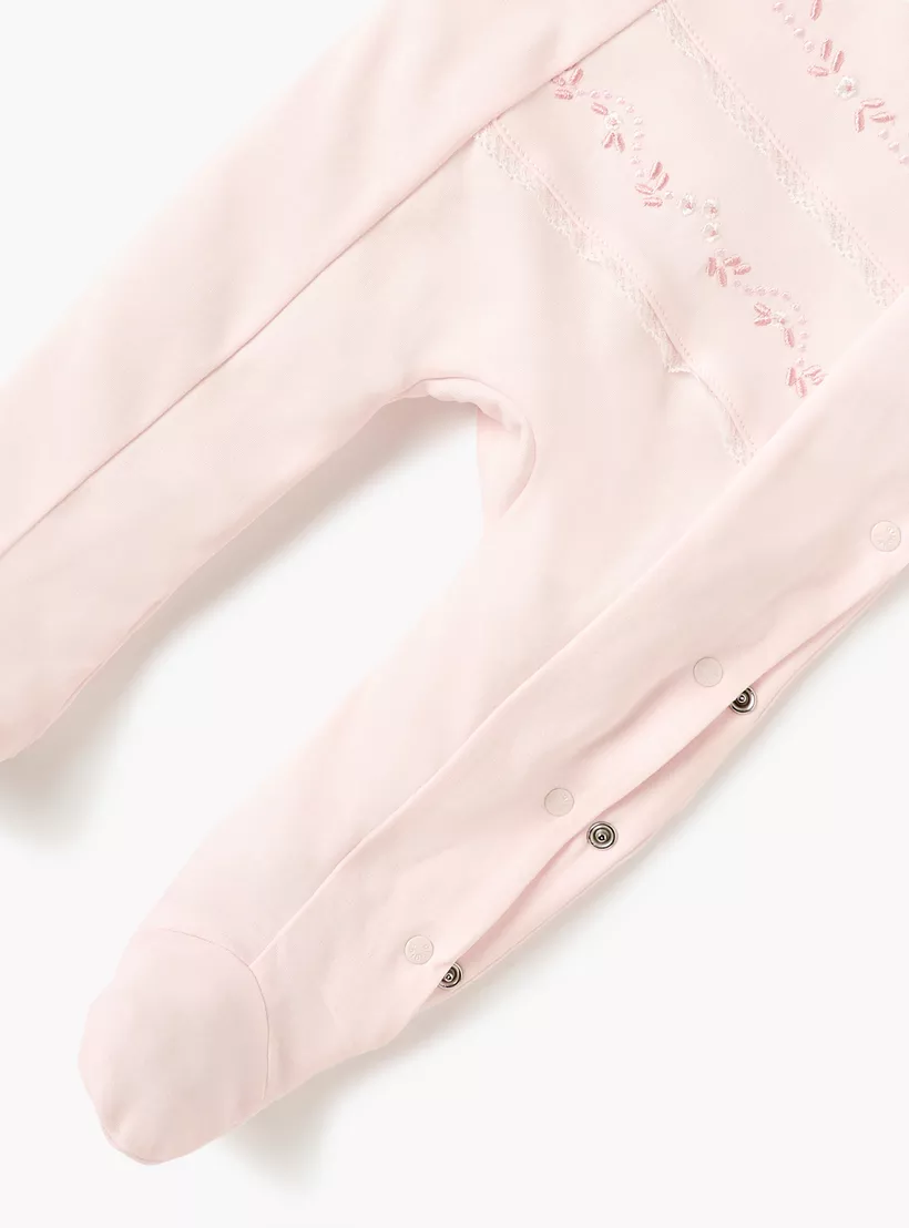 Giggles Embroidered Closed Feet Sleepsuit with Button Closure-4