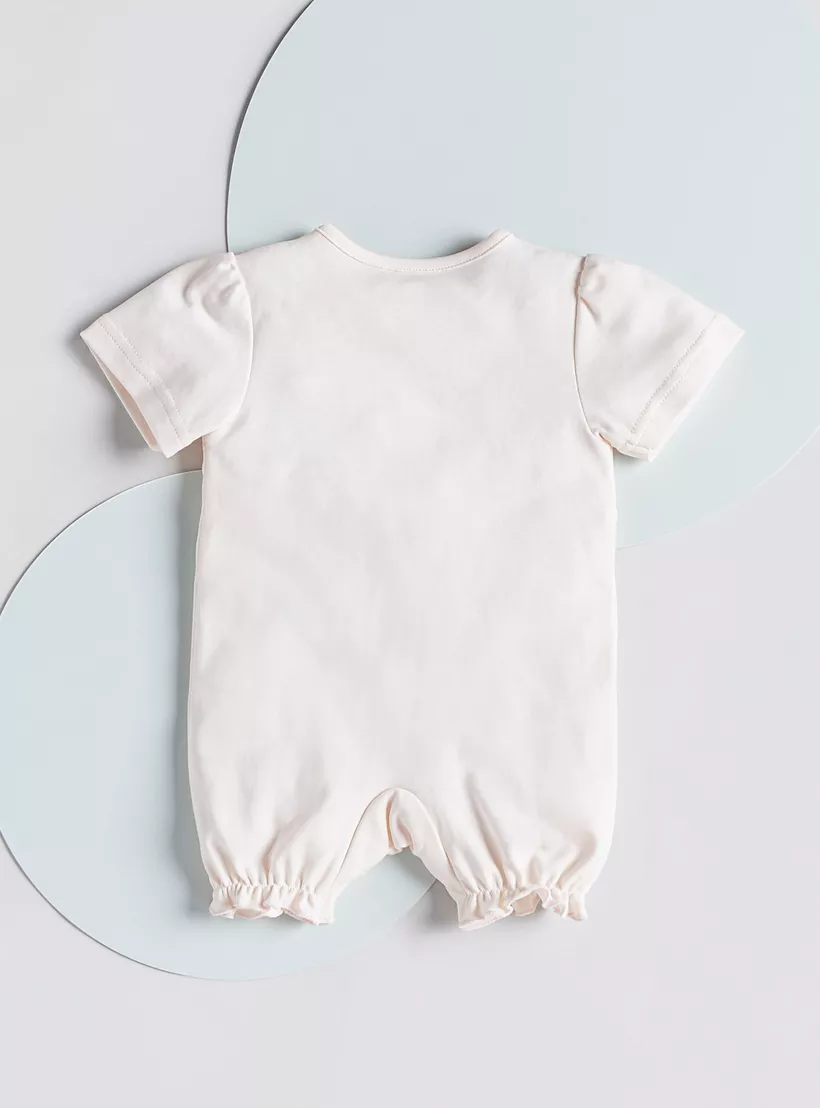 Giggles Embroidered Romper with Short Sleeves and Snap Button Closure-2