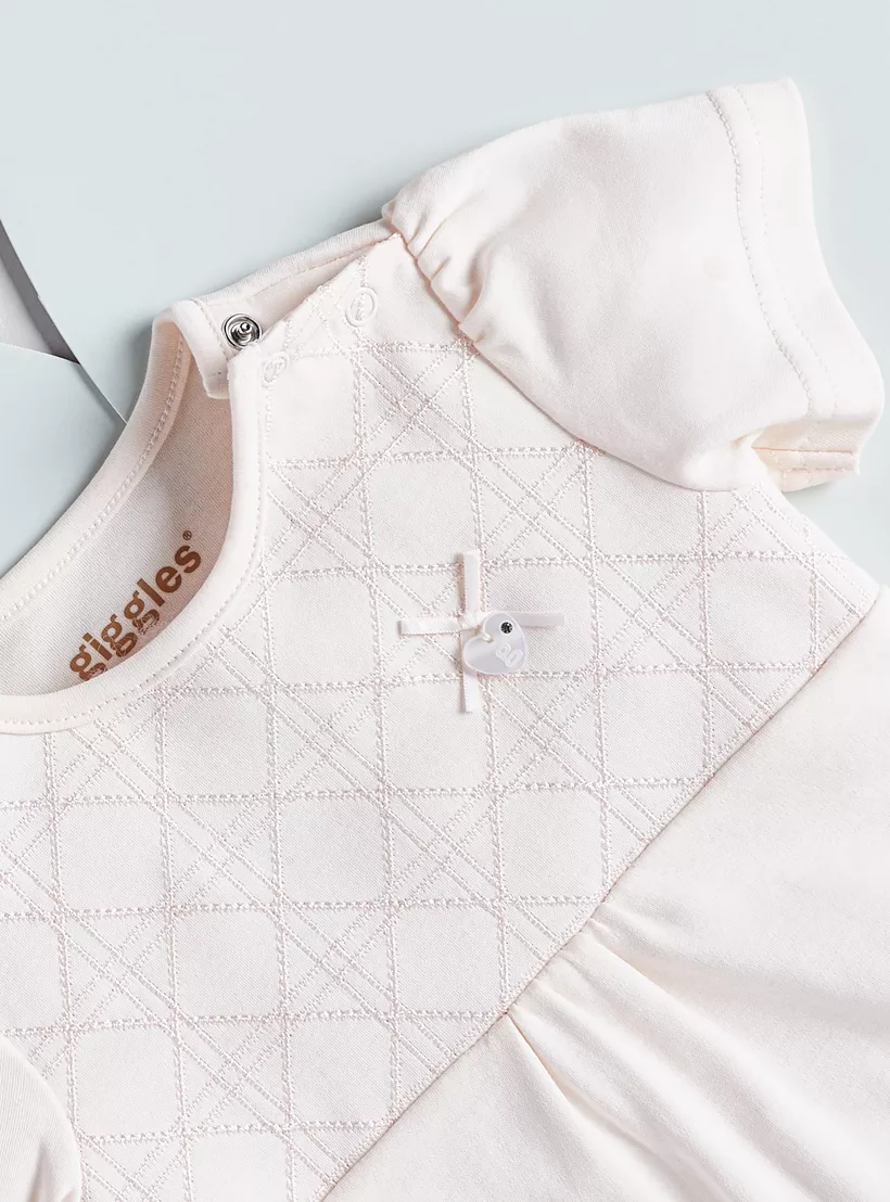 Giggles Embroidered Romper with Short Sleeves and Snap Button Closure-3