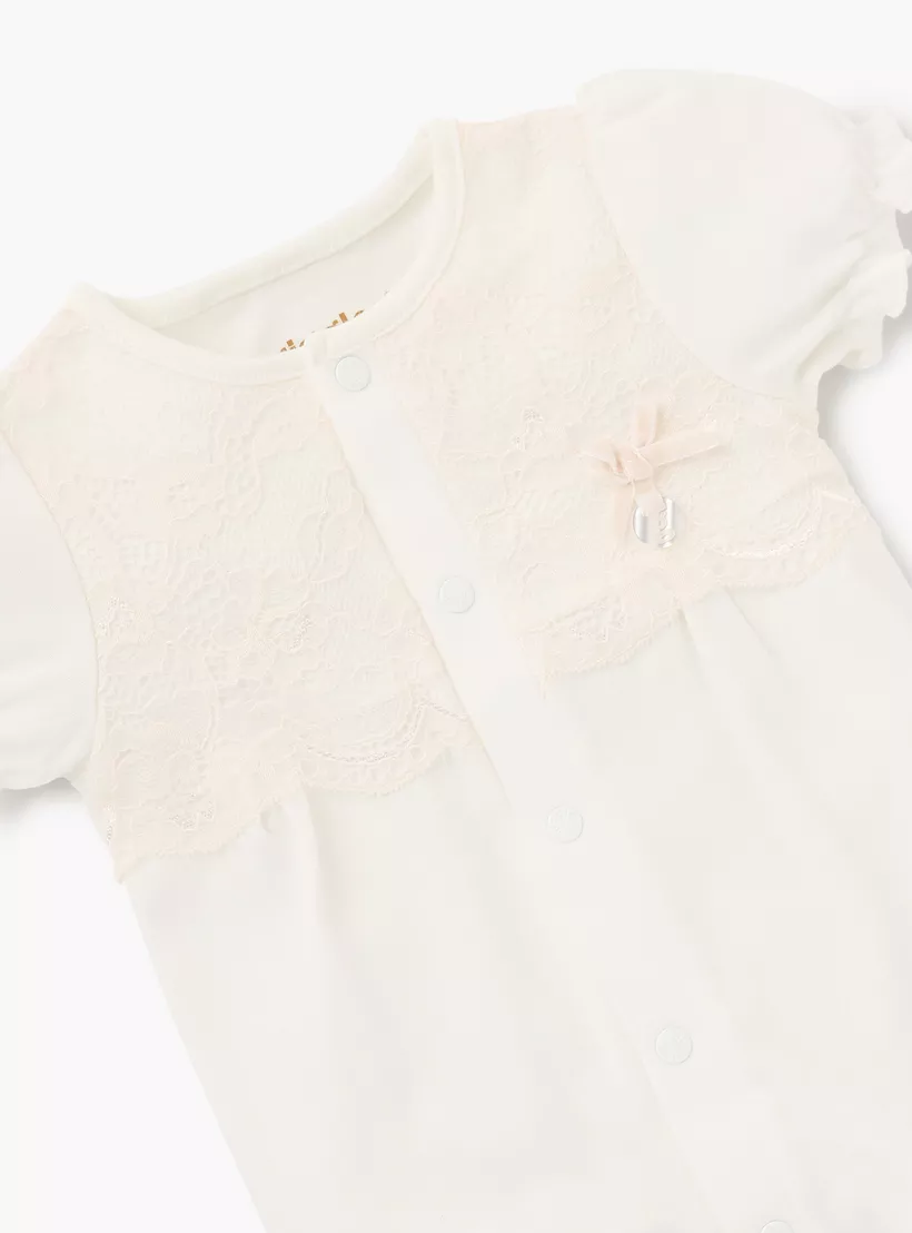 Giggles Lace Detail Romper with Round Neck and Short Sleeves-3