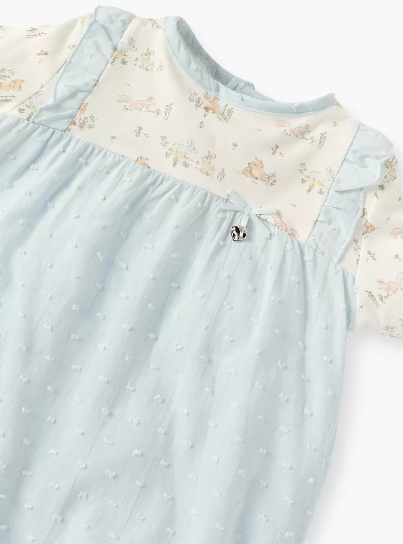 Giggles Printed Romper with Short Sleeves and Button Closure-3
