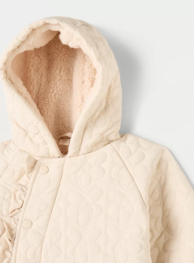 Giggles Textured Hooded Heavy Jacket with Long Sleeves-3