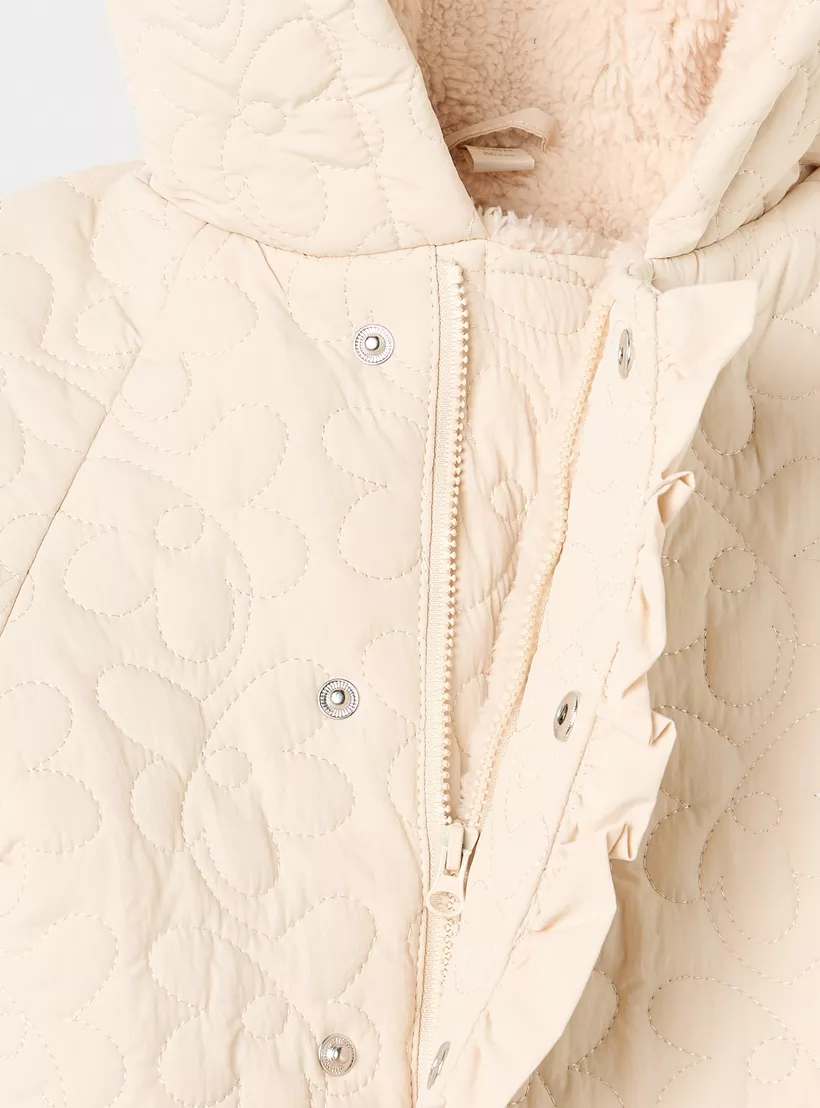 Giggles Textured Hooded Heavy Jacket with Long Sleeves-4