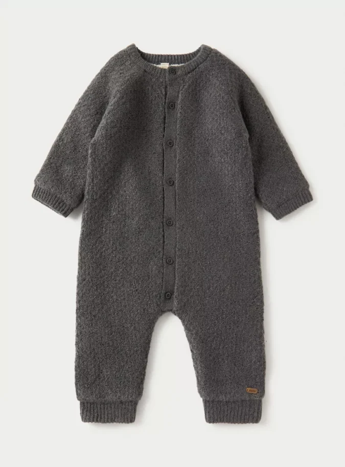 Giggles Textured Romper with Long Sleeves and Button Closure-1