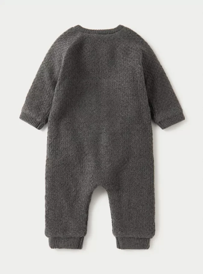 Giggles Textured Romper with Long Sleeves and Button Closure-2