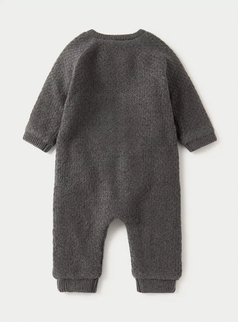 Giggles Textured Romper with Long Sleeves and Button Closure-2