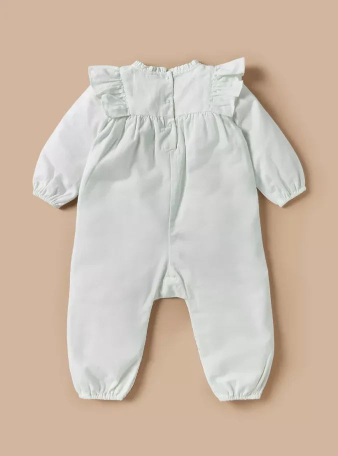 Giggles Textured Romper with Long Sleeves and Ruffle Detail-2