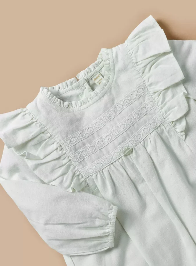 Giggles Textured Romper with Long Sleeves and Ruffle Detail-3