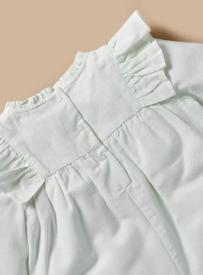 Giggles Textured Romper with Long Sleeves and Ruffle Detail-4