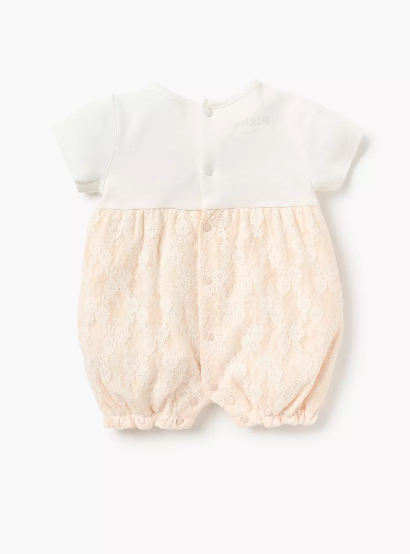 Giggles Textured Romper with Short Sleeves and Button Closure-2