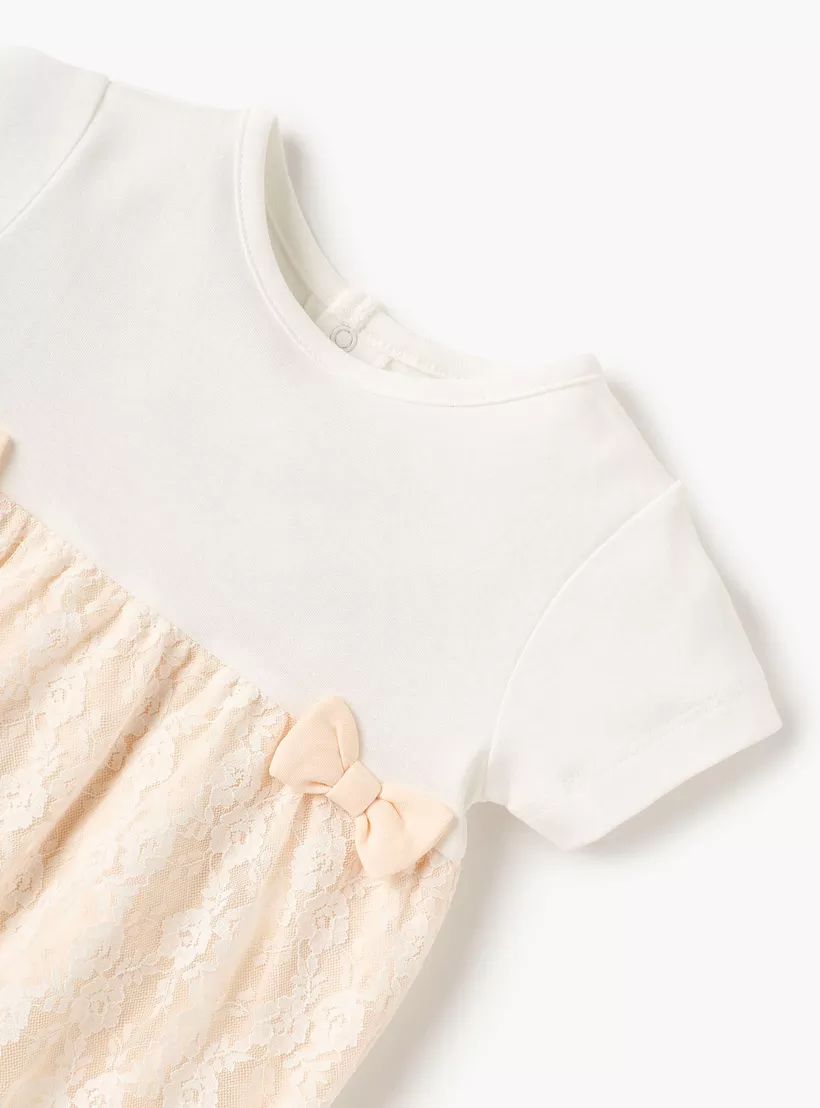 Giggles Textured Romper with Short Sleeves and Button Closure-3