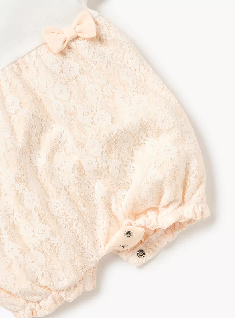 Giggles Textured Romper with Short Sleeves and Button Closure-4