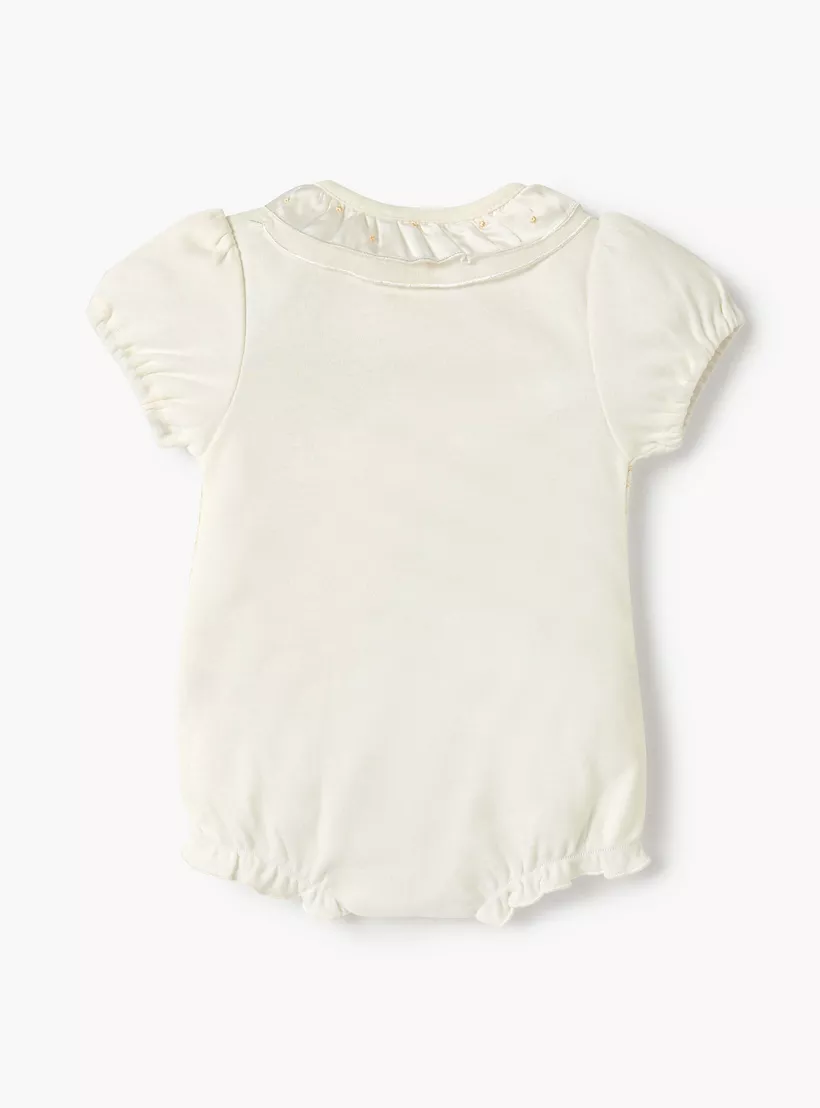 Giggles Textured Romper with Short Sleeves and Snap Button Closure-2