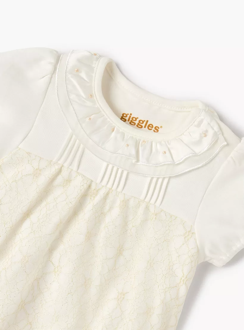Giggles Textured Romper with Short Sleeves and Snap Button Closure-3