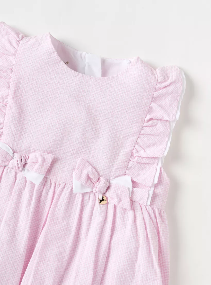 Giggles Textured Sleeveless Romper with Bow and Ruffle Detail-3