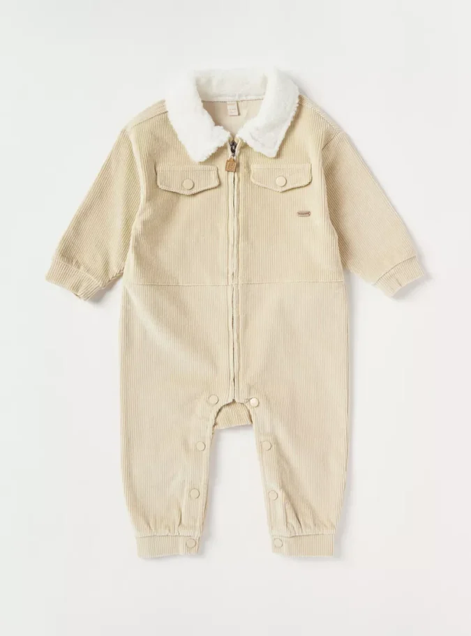Giggles Textured Zip Through Jumpsuit with Long Sleeves-1