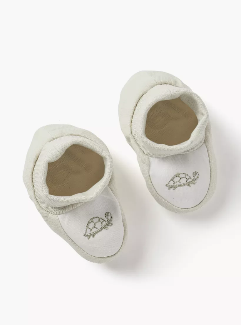 Giggles Tortoise Embroidered Booties-2