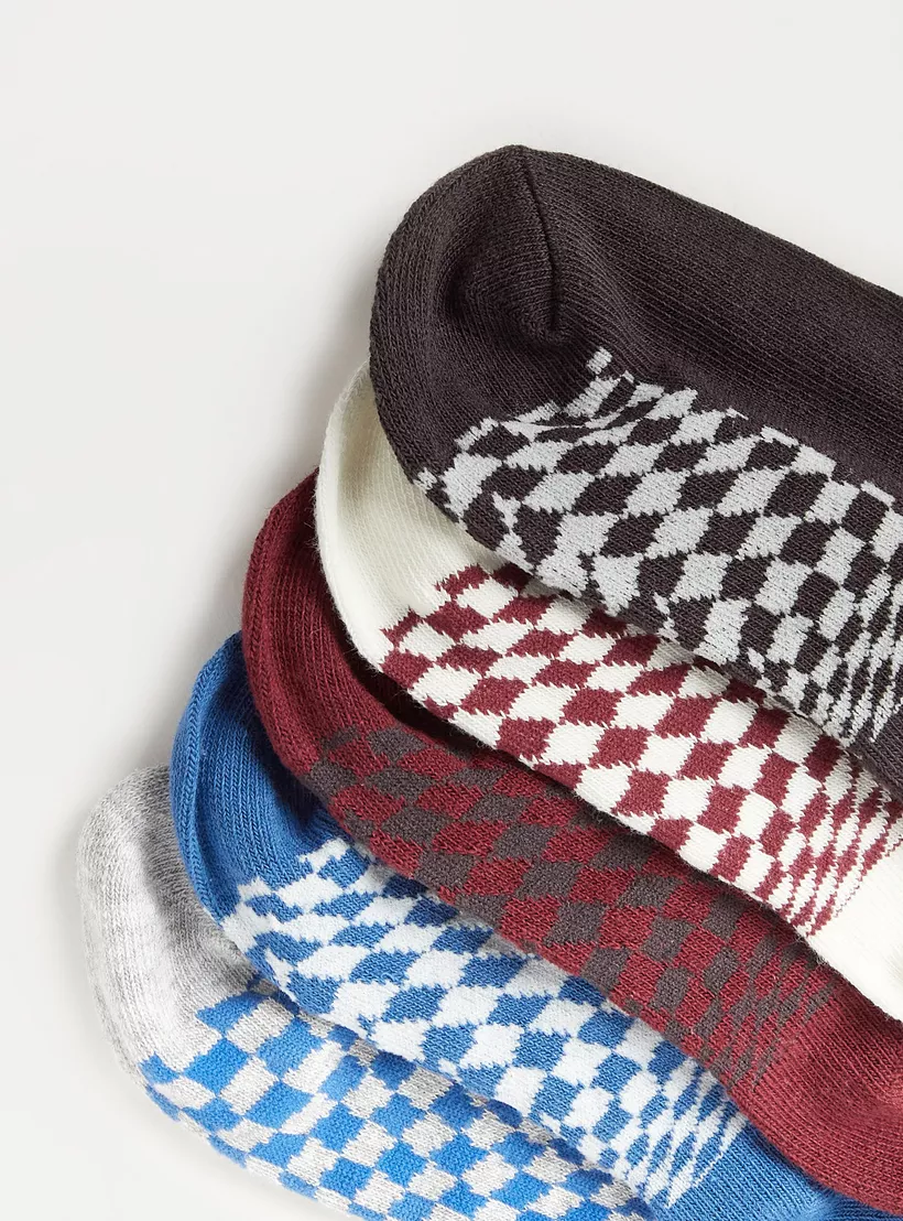 Gloo Checked Ankle Length Socks - Set of 5-4