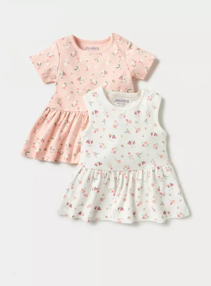 Juniors 2-Piece Floral Print A-line Dress Set with Pleat Detail-1