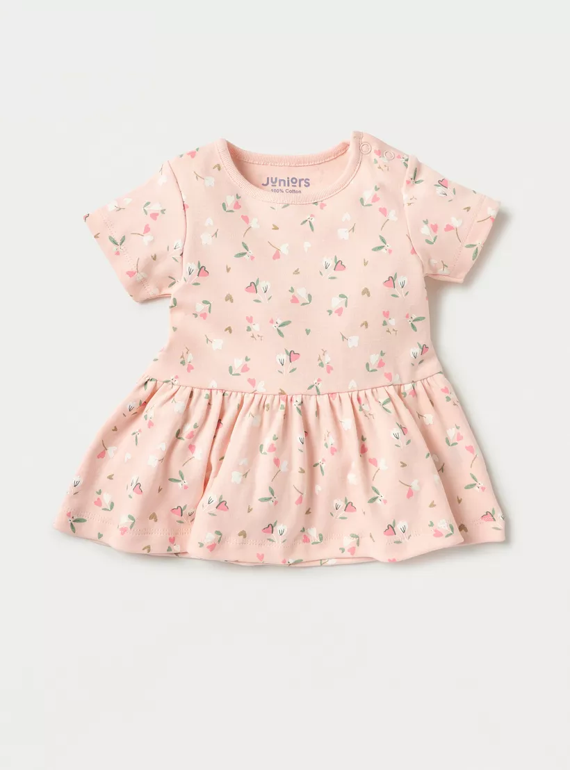 Juniors 2-Piece Floral Print A-line Dress Set with Pleat Detail-2