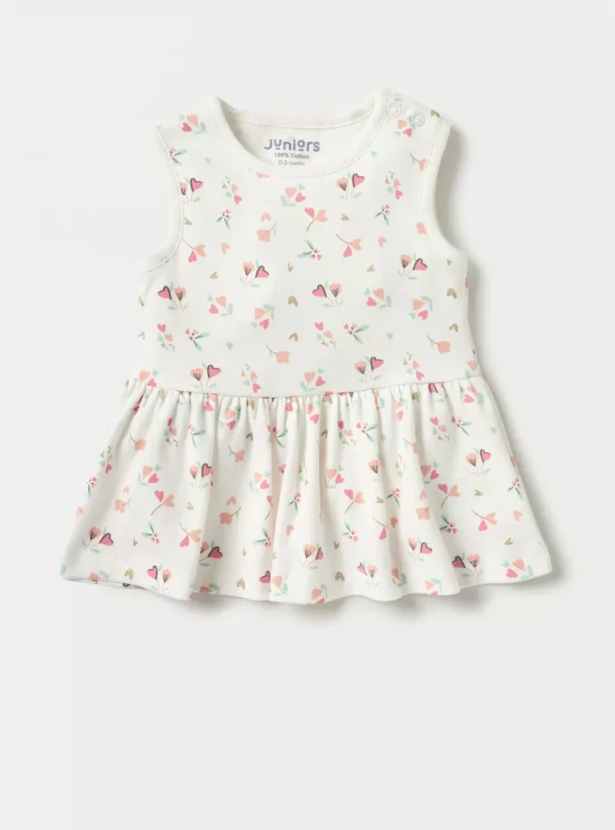Juniors 2-Piece Floral Print A-line Dress Set with Pleat Detail-3