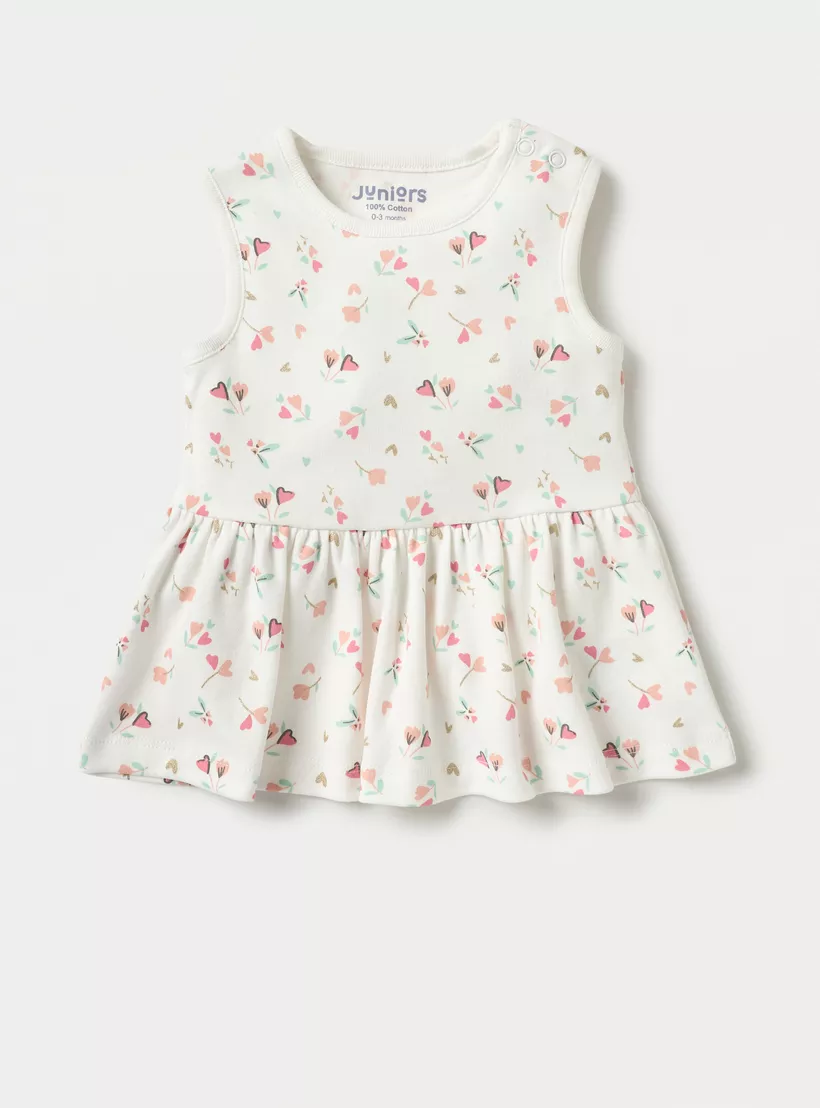 Juniors 2-Piece Floral Print A-line Dress Set with Pleat Detail-3