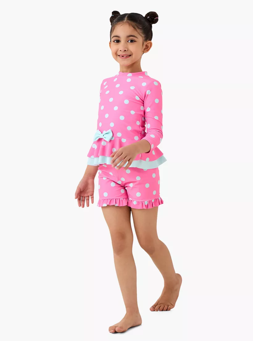 Juniors 2-Piece Polka Dot Print Swim Top and Shorts Set-2