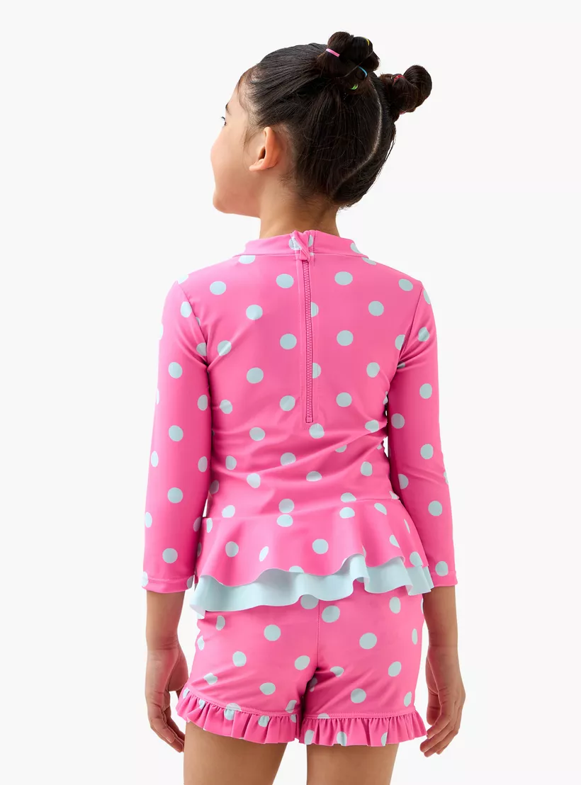Juniors 2-Piece Polka Dot Print Swim Top and Shorts Set-3