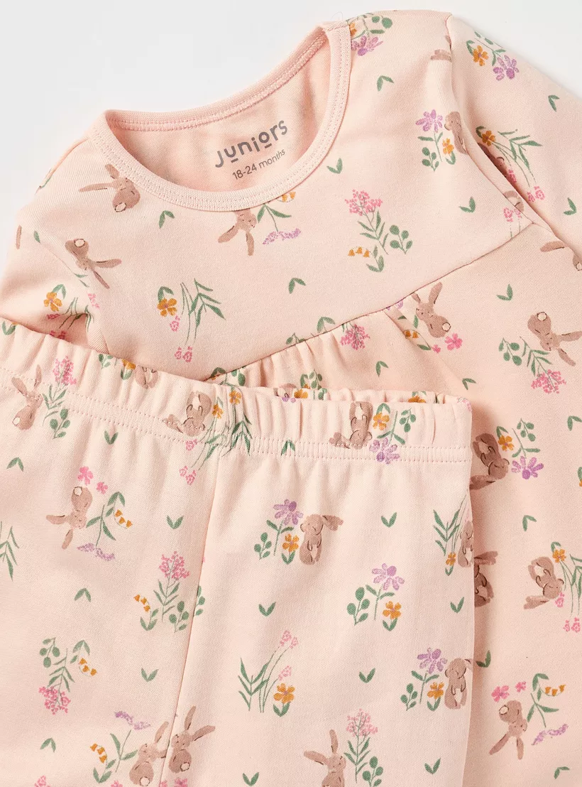 Juniors All-Over Bunny Print T-shirt and Pyjama Set-4