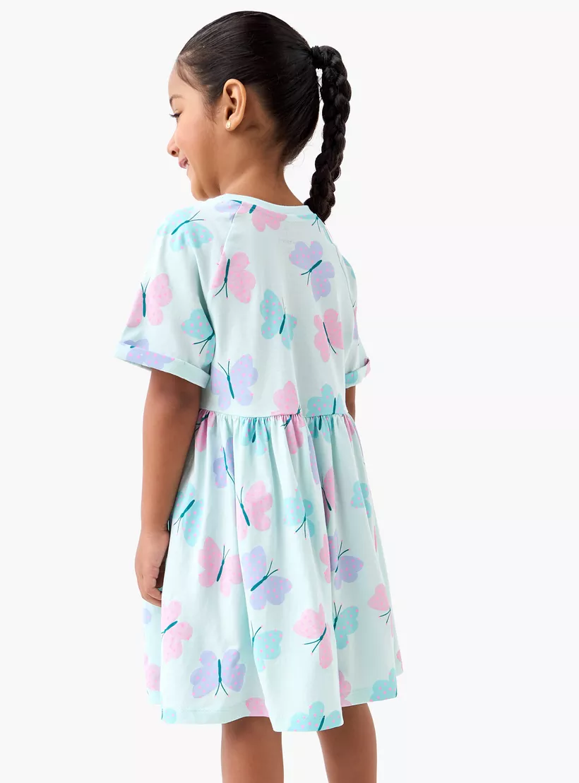 Juniors All-Over Butterfly Print Dress with Raglan Sleeves-3