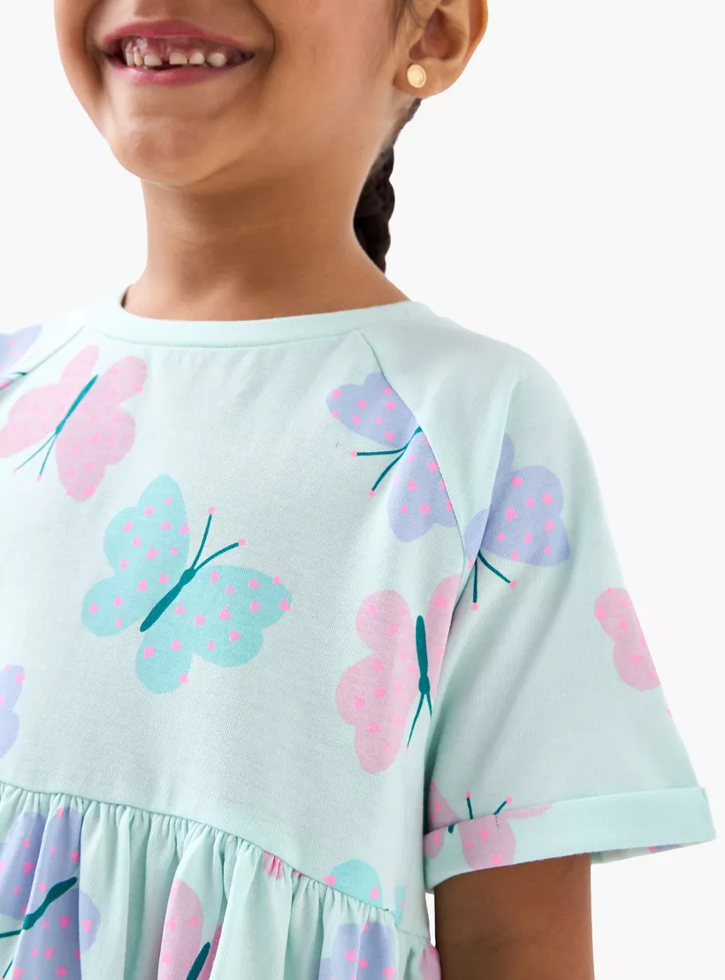 Juniors All-Over Butterfly Print Dress with Raglan Sleeves-4