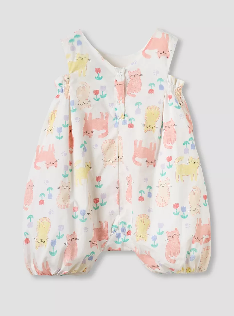 Juniors All-Over Cat Print Sleeveless Romper-2