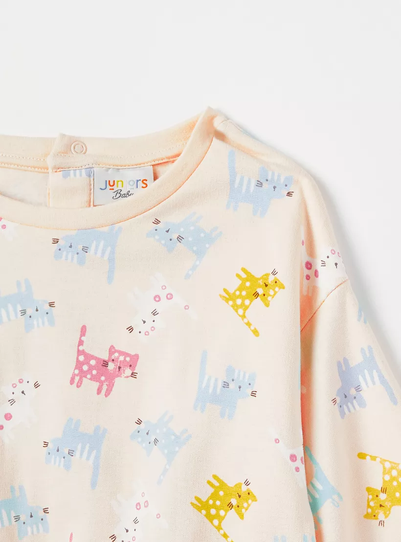 Juniors All-Over Cat Print Sweatshirt with Long Sleeves and Crew Neck-3