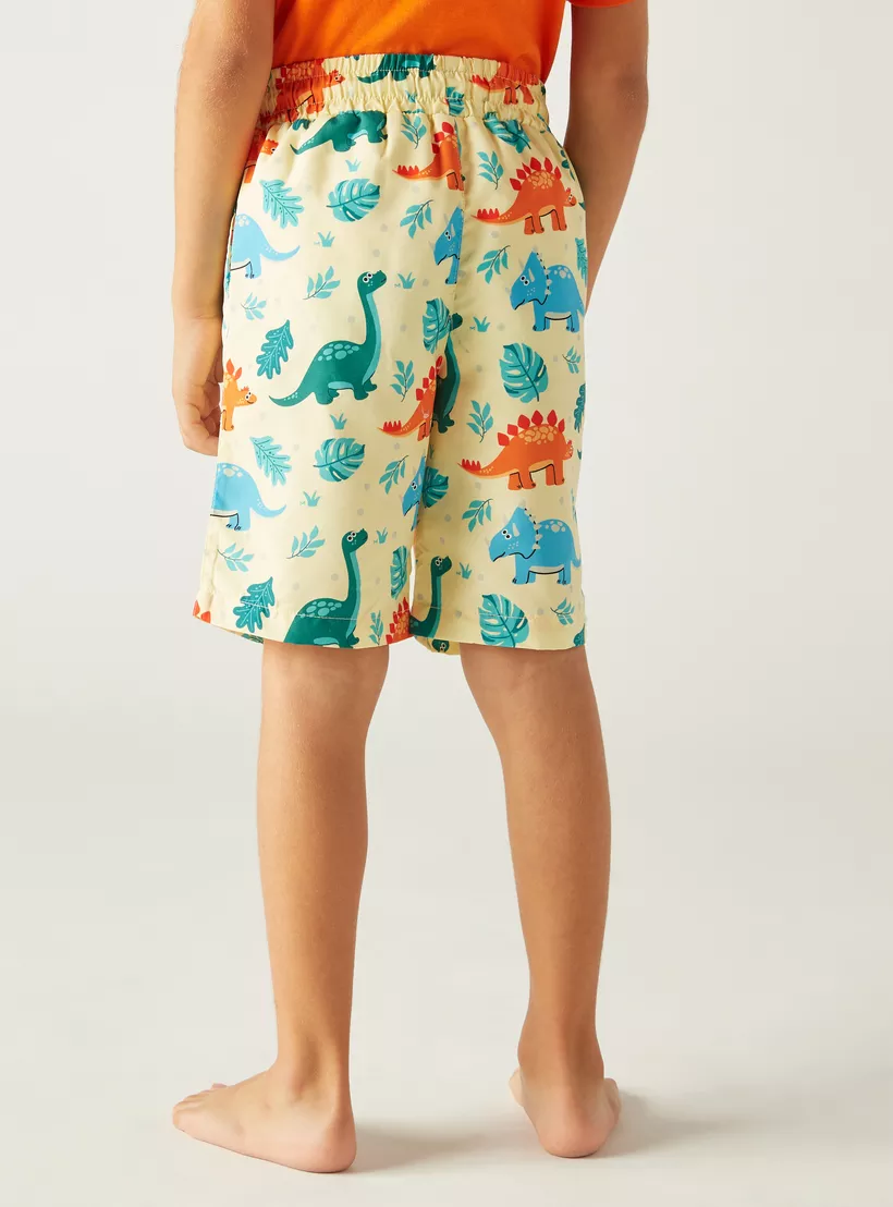 Juniors All-Over Dinosaur Print Swim Shorts with Drawstring Closure-3