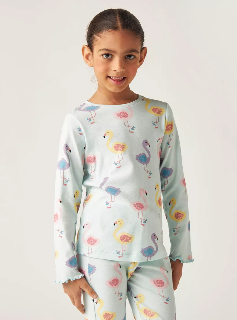 Juniors All-Over Flamingo Print T-shirt and Pyjama Set-2