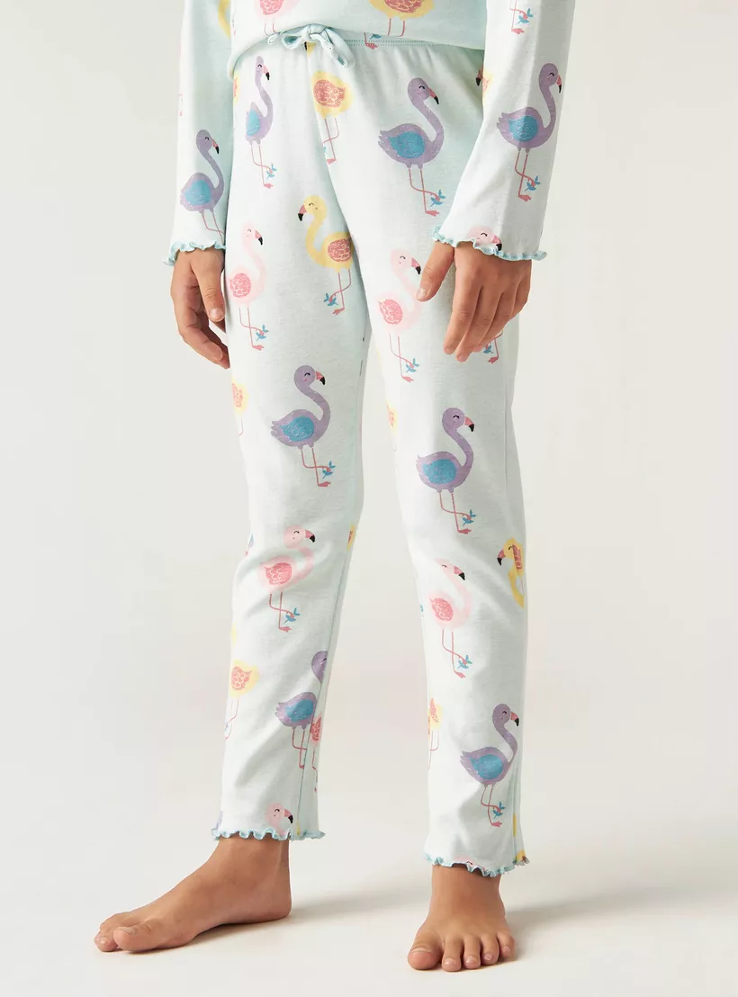 Juniors All-Over Flamingo Print T-shirt and Pyjama Set-3