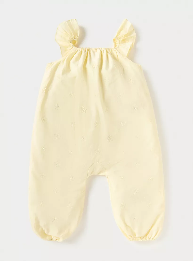 Juniors All-Over Floral Embroidered Sleeveless Romper with Ruffle Detail-4
