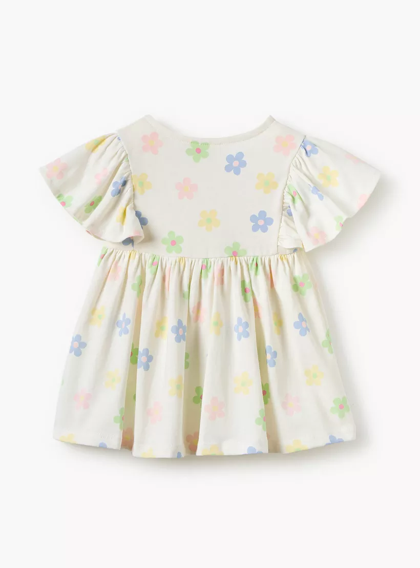 Juniors All-Over Floral Print Dress with Flutter Sleeves-2