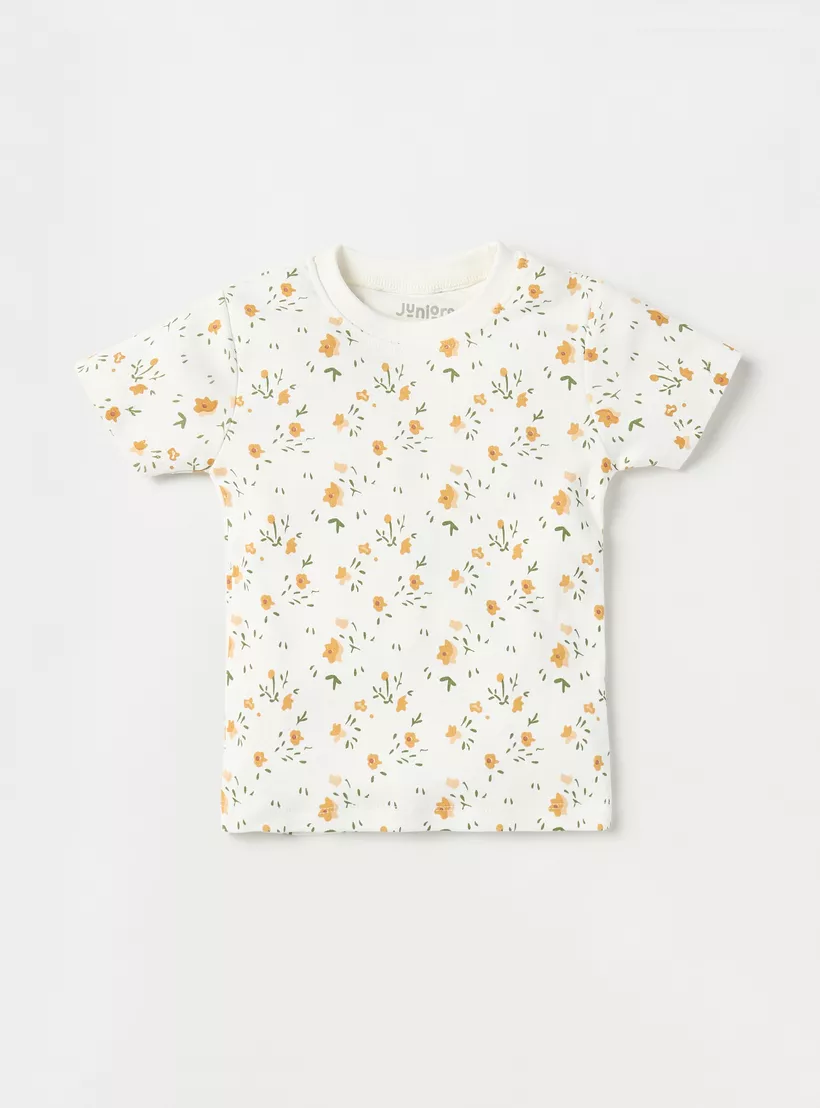 Juniors All-Over Floral Print Short Sleeve T-shirt and Elasticated Pyjama Set-2