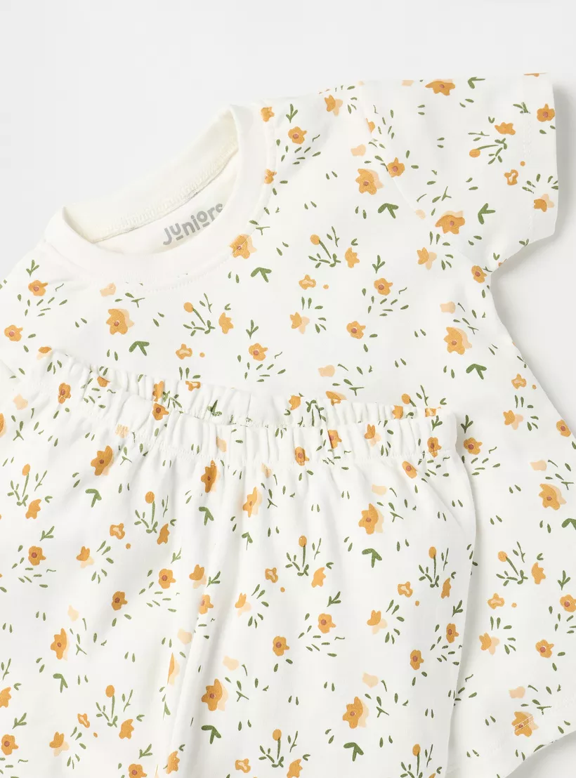 Juniors All-Over Floral Print Short Sleeve T-shirt and Elasticated Pyjama Set-4