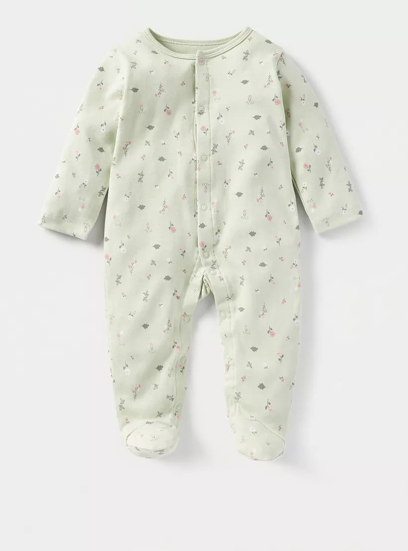 Juniors All-Over Floral Print Sleepsuit with Long Sleeves and Bib-2