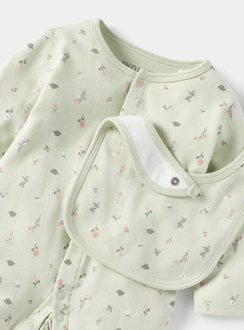 Juniors All-Over Floral Print Sleepsuit with Long Sleeves and Bib-4