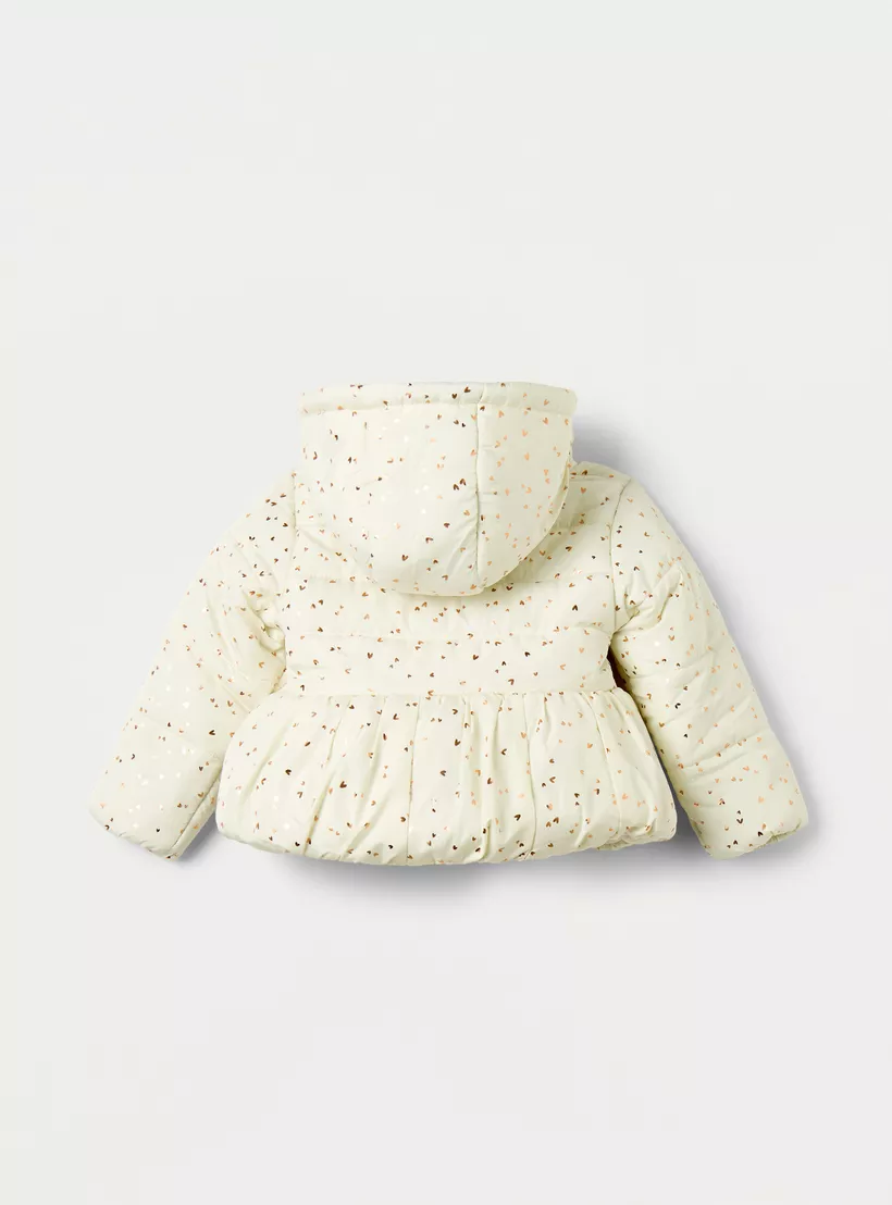 Juniors All-Over Heart Print Hooded Heavy Jacket with Long Sleeves-2