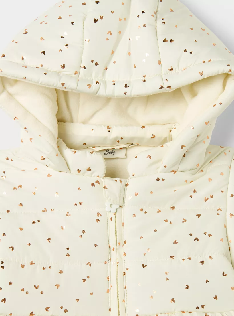 Juniors All-Over Heart Print Hooded Heavy Jacket with Long Sleeves-3