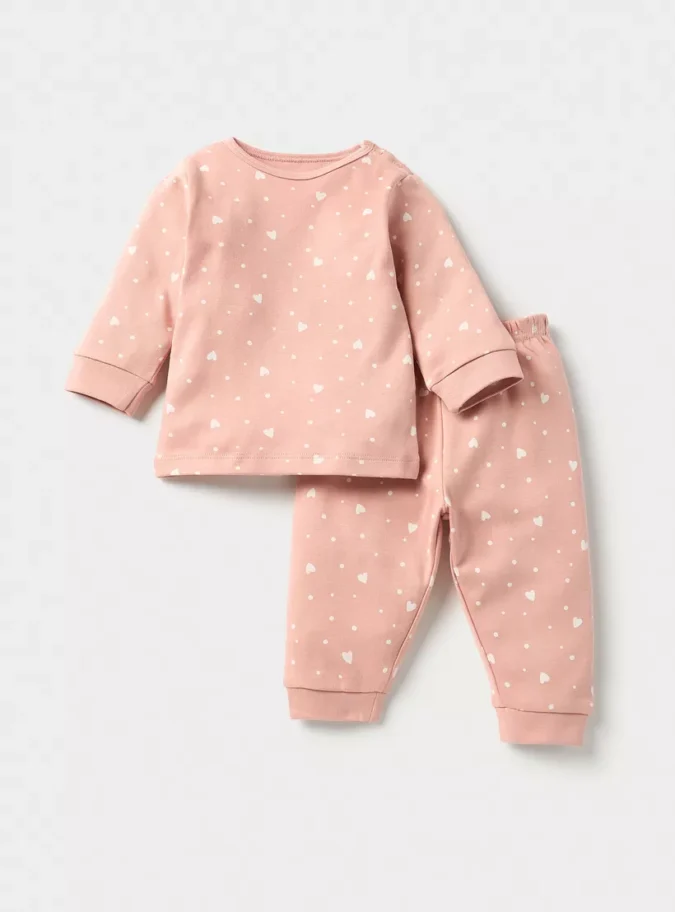 Juniors All-Over Heart Print Long Sleeve T-shirt and Pyjama Set-1