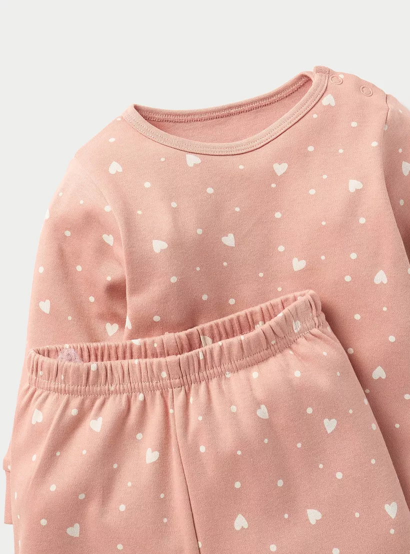 Juniors All-Over Heart Print Long Sleeve T-shirt and Pyjama Set-4