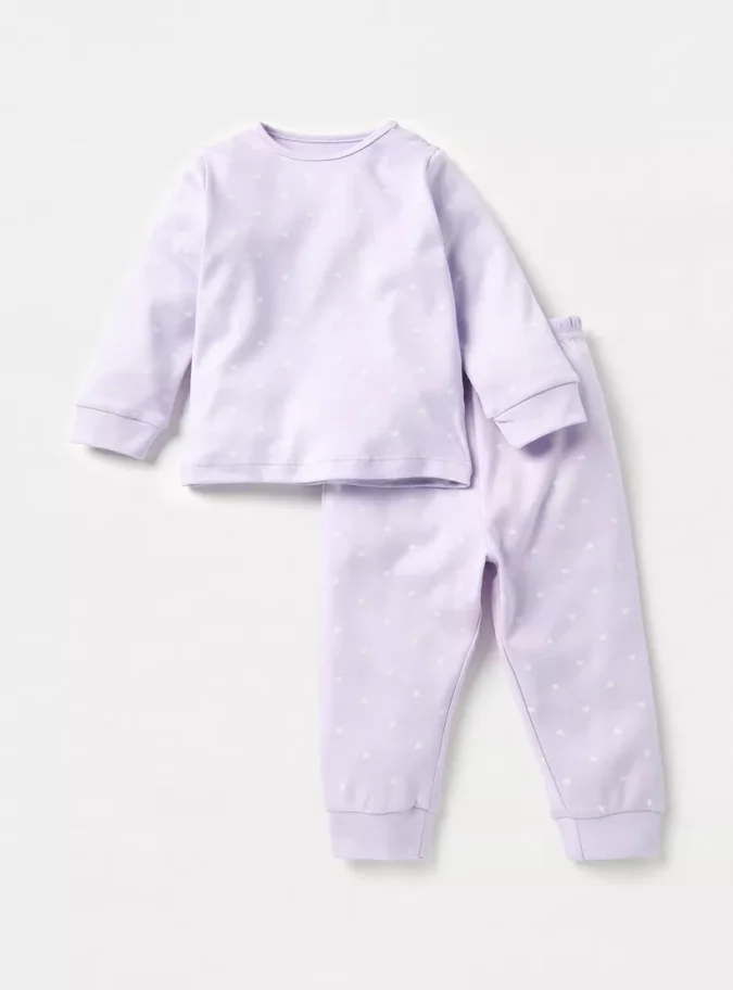 Juniors All-Over Heart Print Long Sleeves T-shirt and Elasticated Pyjama Set-1